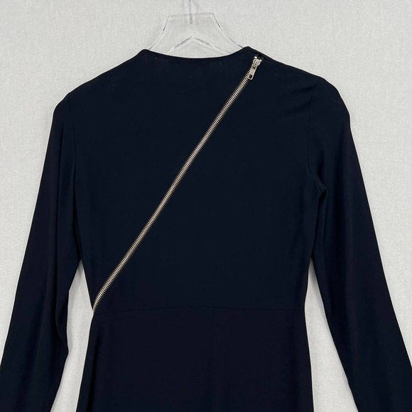 A.L.C. Dress Womens 0 Black Miro Viscose Blend Zipper Accent Mini Fit Flare Crew - Picture 6 of 14